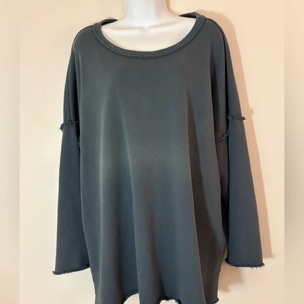 Womens Size XL Eileen Fisher Fleece Sweatshirt Raw Hem